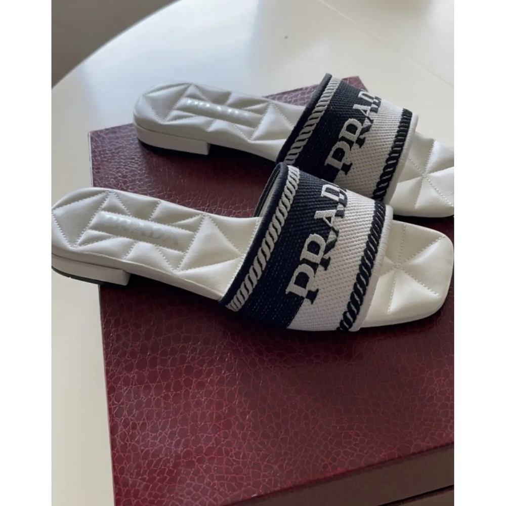 Prada Embroidered fabric slides sandals